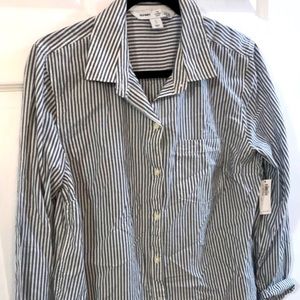 Blue and white striped button blouse L